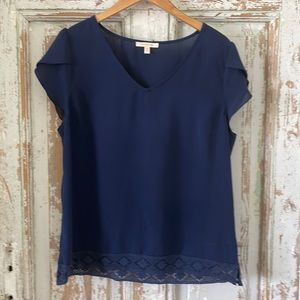 Boutique brand navy chiffon blouse L
